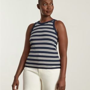 The Organic Cotton Cutaway Tank Striped - Navy/White - XXS